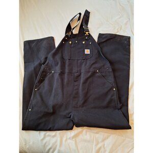 Carhartt R01 BLK Black Duck Bib Overalls Double Knee Unlined Mens 44x34 Vintage